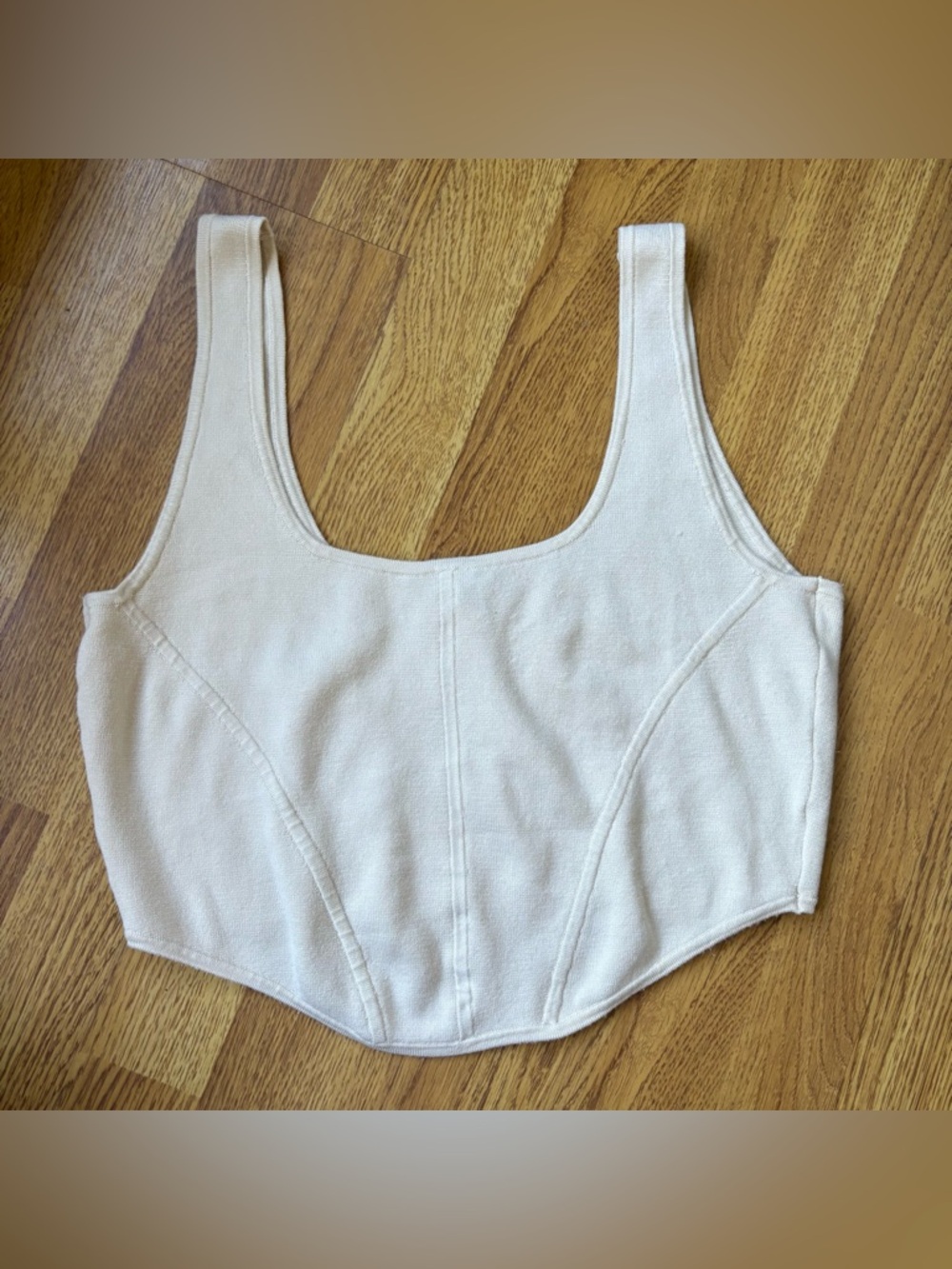 Banana Republic cream knit corset style cropped square neck stretchy tank sz L